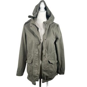 Forever 21 Olive Utility Military Hooded Casual Classic Cotton Jacket Size Small